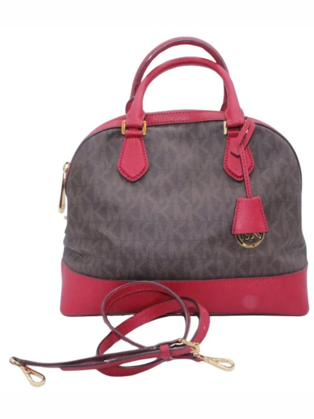 Michael Kors Bowling Shoulder Bag Purse Logo Satchel Maroon Brown Black MK Logo